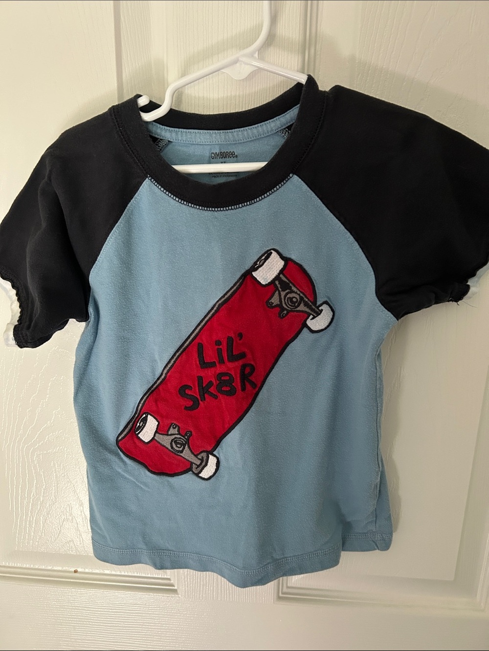 Gymboree Light Blue & Black Tee with Red Skateboard Graphic
